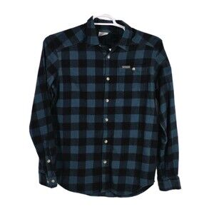 Columbia Men's Small Black & Blue Plaid Checkered Long Sleeve Button Up Shirt